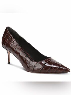 NWOB Veronica Beard Croc-Embossed Pointed-Toe Pumps in Chocolate Sz 7